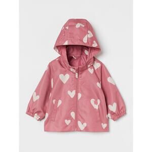 H&M Pink Heart Print Water Repellant Rain Jacket Coat Hooded Zip 18 months